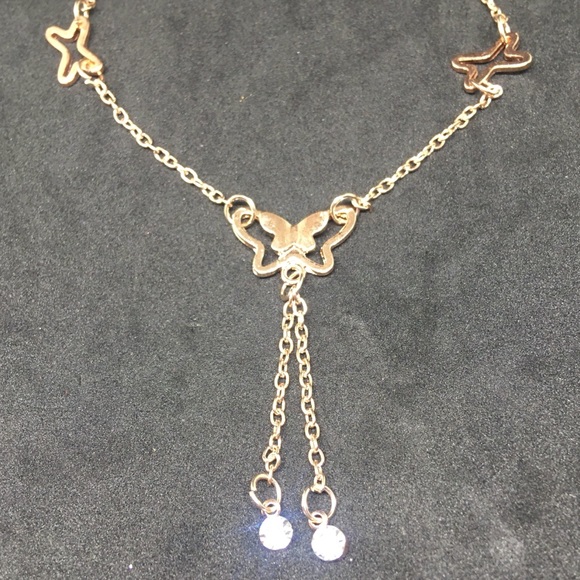 Rose Gold 3D Butterfly 🦋 2 rhinestones Anklet R Bracelet - Picture 2 of 5